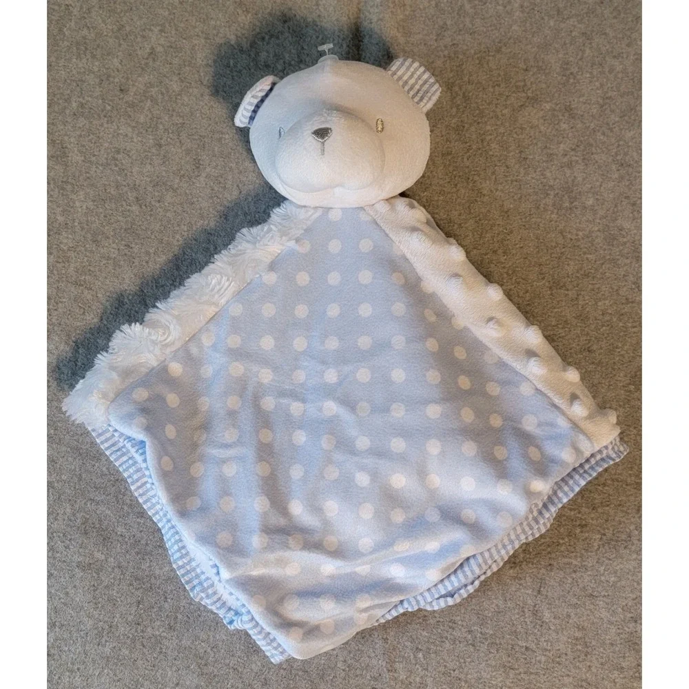 Crown & Ivy Baby Blue Minky Dot Seer Sucker Bear Lovey Security Blanket